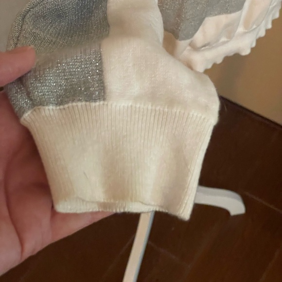 Liz Claiborne white silver striped Knit sweater Pull on size LG cotton metallic - Picture 6 of 13